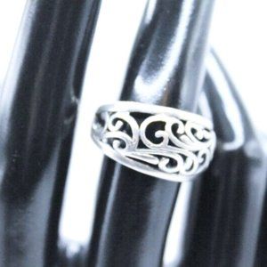 Antique Victorian Signed Mathews & Prior 925 Sterling Silver Filigree Ring